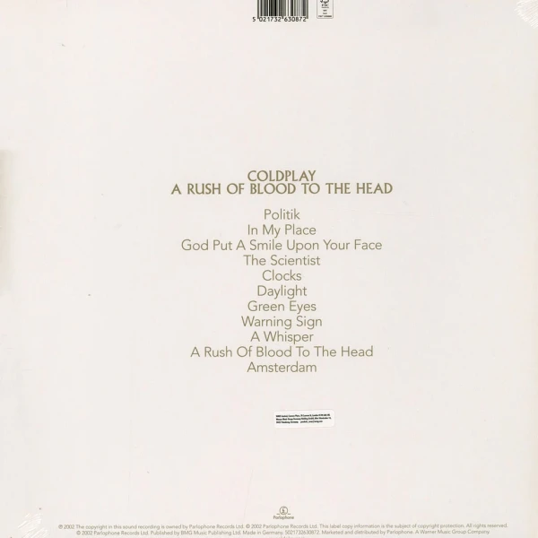 Виниловая пластинка Coldplay - A Rush Of Blood To The Head (LP) прозрачный винил