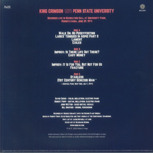 Виниловая пластинка King Crimson - 1974 Penn State University (2LP) RSD 2026